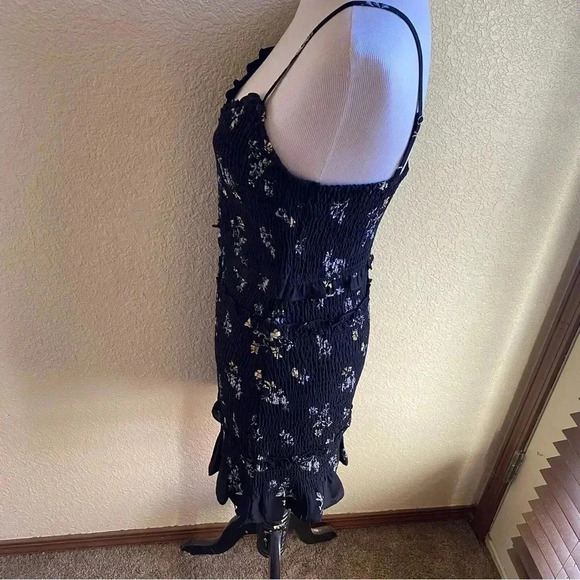 Abercrombie & Fitch Black Floral Mini Dress Smocked Bodice Tiered Ruffle: Large - Picture 10 of 10